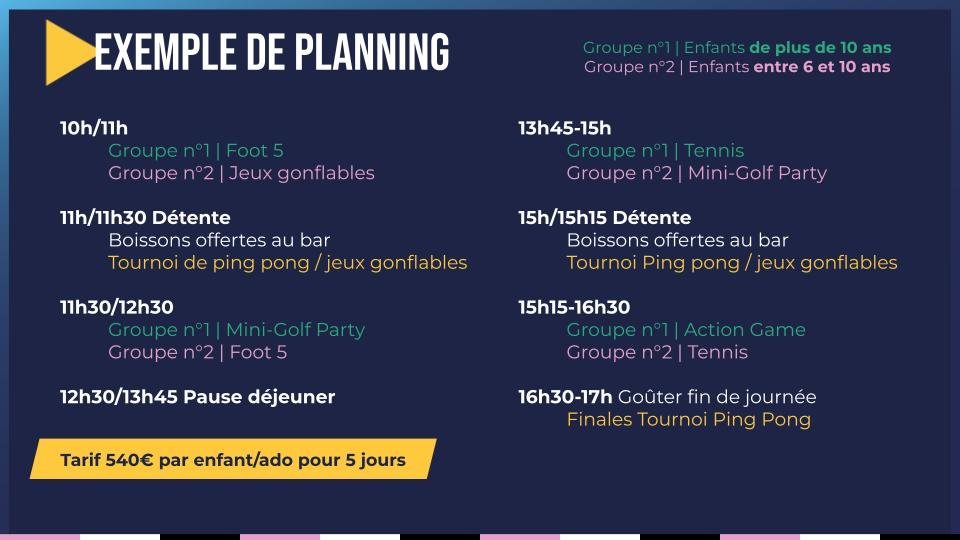 Stage d'été Deauville - Planning Horizontal